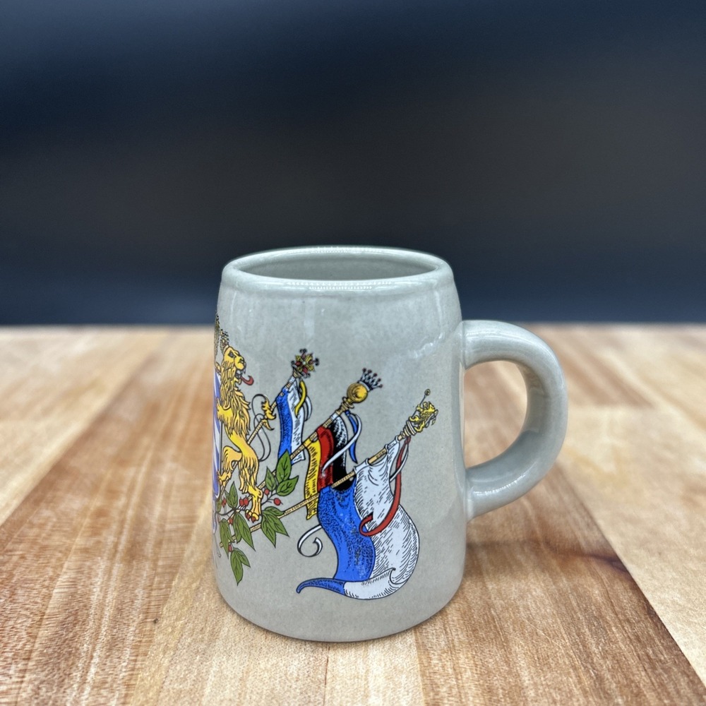 Vintage Miniature Stoneware Bavaria Germany 2.5" Coat Of Arms Mug